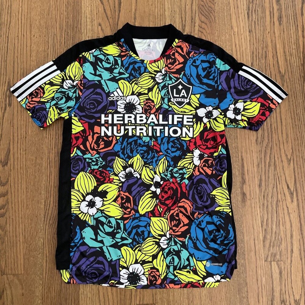 Adidas LA GALAXY Tiro Flower Soccer Jersey Short Sleeve T-Shirt Mens Medium